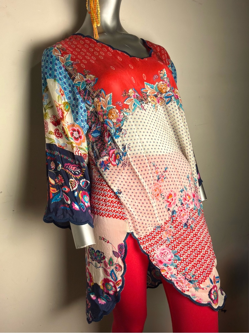 Johnny Was Red & Pink Floral Border Tunic Dress - Picture 11 of 12